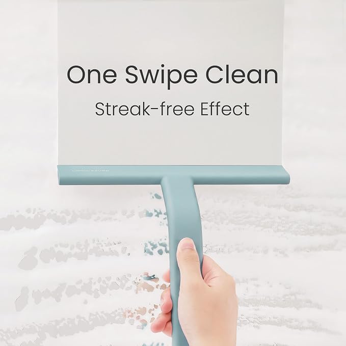 JustHang Shower Squeegee with Built-in Hook, 10-Inch Slate Blue | Award-Winning - Image 3