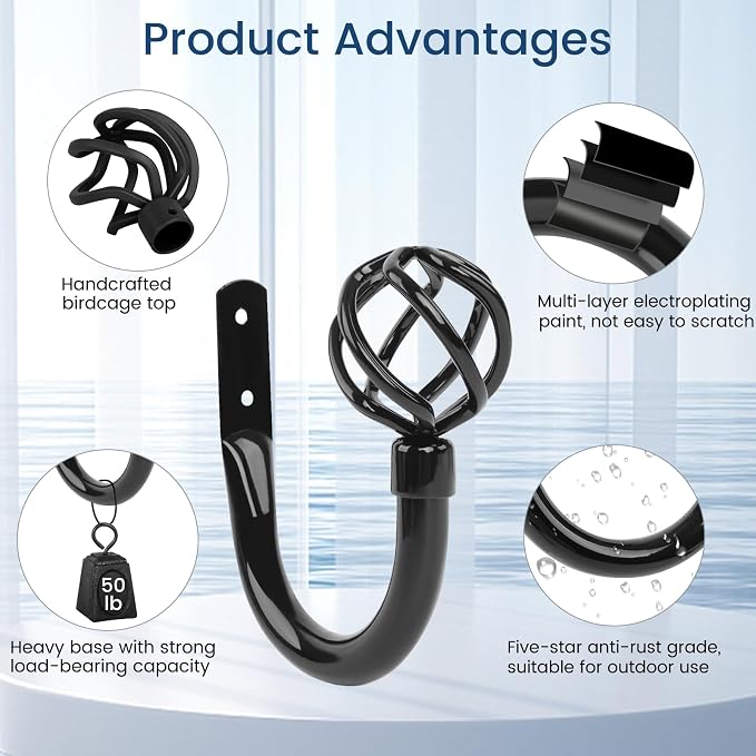 HIKMLK 2pcs Piano Black Metal Curtain Tiebacks - Image 3