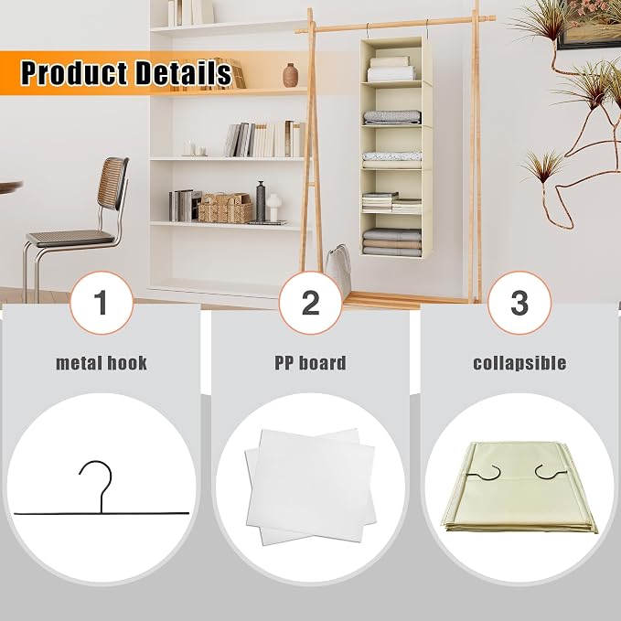 Hanging Closet Organizer 5-Shelf, Oxford Fabric Wardrobe Storage, shoes & - Image 6