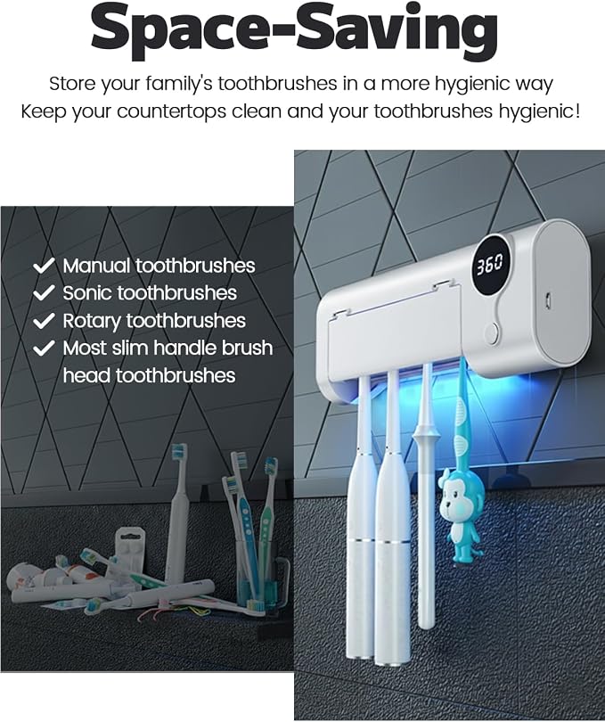 MIMORE Toothbrush Holder Wall Mounted, 4 Slots, 6-Minute Timer | Toothbrush - Image 3
