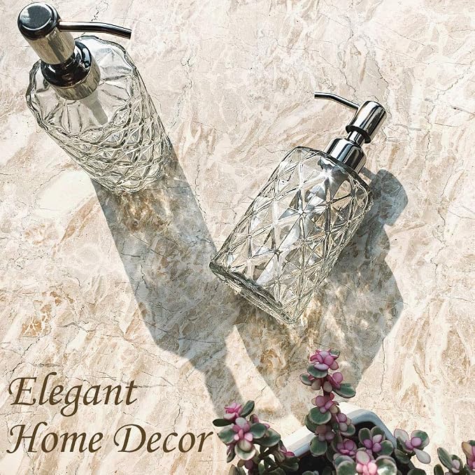 JASAI Diamond Design 12 Oz Glass Soap Dispenser - Image 7