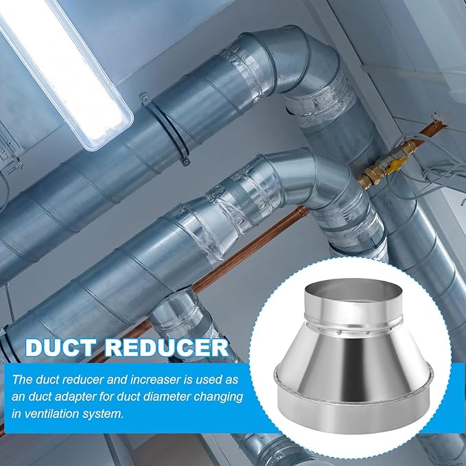 PATIKIL 8 Inch to 5 Inch Round Duct Reducer Increaser Connector, Galvanized Steel Air Duct Adapter Pipe Fitting for Bathroom Kitchen Inline Ventilation Systems, Silver Tone