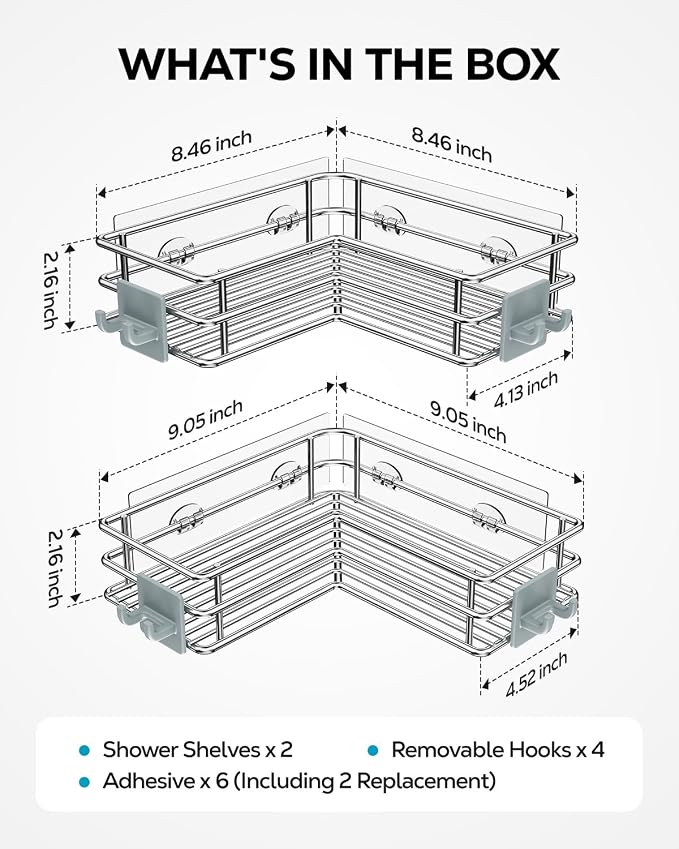 Nieifi Corner Shower Shelves, Adhesive Shower Caddy, Bathroom Organization - Image 7