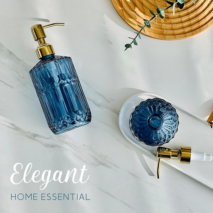 JASAI 18Oz Blue Glass Soap Dispenser - Image 6