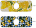 Blue Gingham Summer Lemons Yellow Dandelions Sink Mat by Tatenale