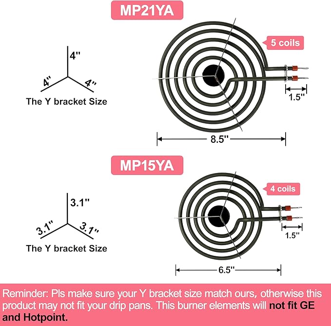 LXun Upgraded MP22YA 2 Pack Electric Range Burner Element Unit Set, 1 x MP21YA 8" and 1 x MP15YA 6" Stove Burners Replacement for Kenmore, Hardwick, Maytag, Norge Whirlpool Electric Range Stove
