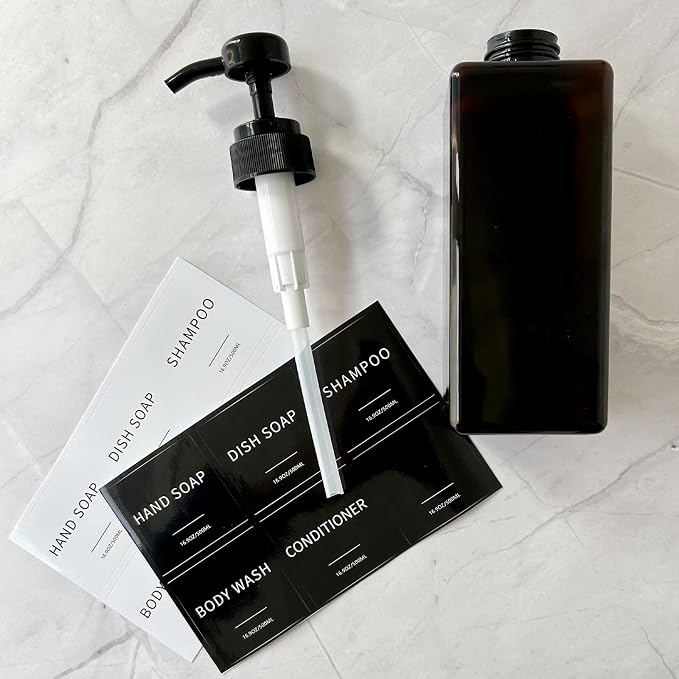 Amber Soap Dispenser with Waterproof Labels, Thickened Plastic Hand Soap - Image 6