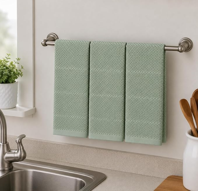 Sage Green Kitchen Hand Dish Towels, 100% Cotton - Image 2
