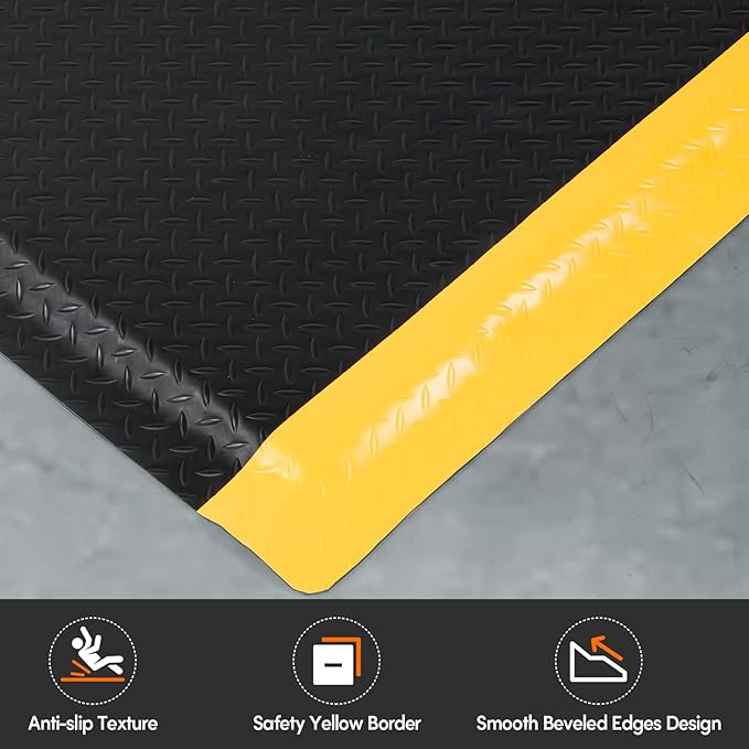 Anti Fatigue Mats Industrial 2' x 7' 15/16" Thick Sponge Base Heavy Duty Commercial Diamond Plate Ergonomic Standing Floor Mat Industrial Floor Mats Helps Relieve Back and Leg Soreness