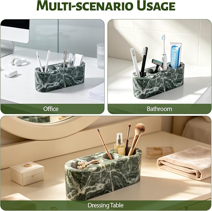 BCS Toothbrush Holder for Bathrooms, 4 Slots Marble Toothbrush and Toothpaste - Image 4
