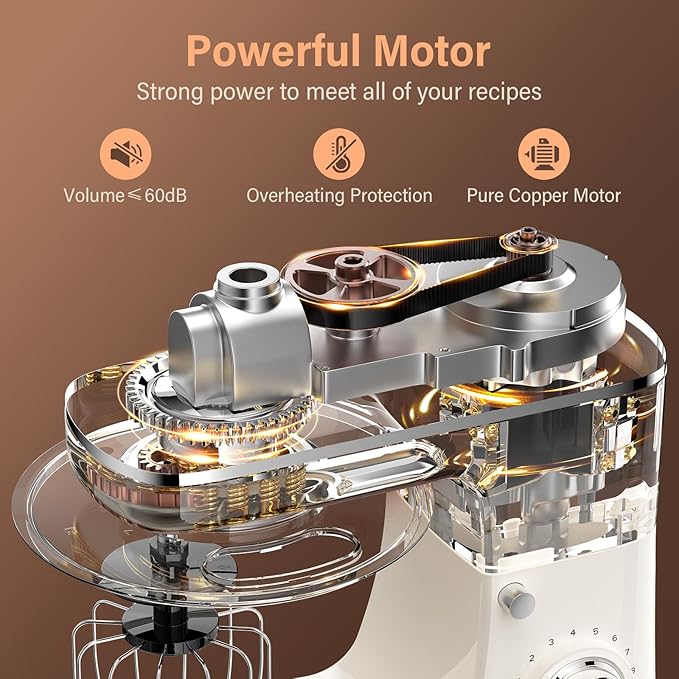 Stand Mixer, 3-In-1 8-Speed 660W 6.5QT Tilt-Head Food Electric Mixers with Bowl, Dough Hook, Whisk and Beater, Kitchen Mixer for Baking, Cake and Most Home Cooks, Beige
