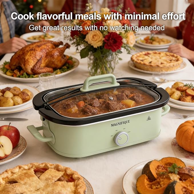 4-Quart Slow Cooker with Casserole Manual Warm Setting - Perfect Kitchen Small Appliance for Family Dinners, Dishwasher Safe Crock, Sage