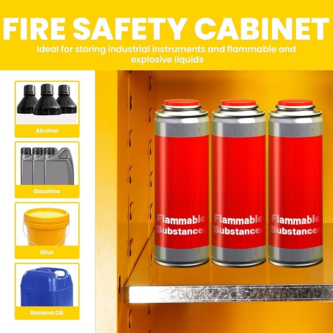 Flammable Safety Cabinet 43" x 18" x 44" Yellow, Cold-Rolled Steel Industrial Explosion Proof Cabinet, Adjustable Shelf & 2 Vent Design for Commercial Garages, Lab & Industrial Facilities