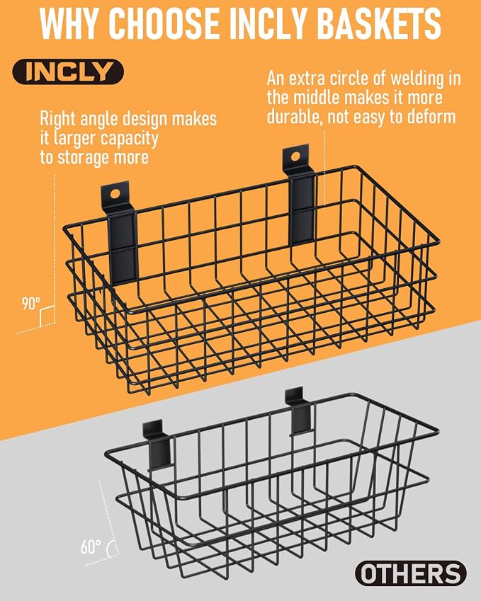 INCLY 4 Pack Black Metal Slatwall Baskets Set, Mounted Slatwall Accessories - Image 2