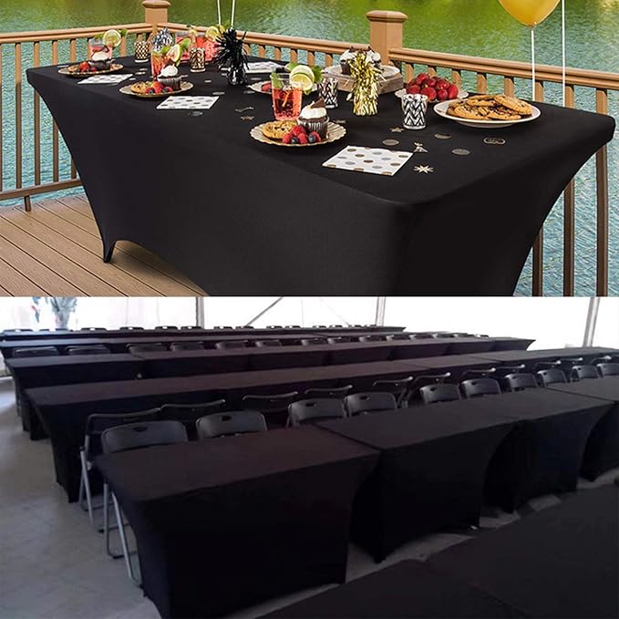 RELIANCER 2 Pack Stretch Spandex Table Covers for Rectangular Tables,8FT Elastic Fitted Tablecloth,Universal Rectangular Table Cloth Protector for Outdoor Party,Wedding,Bar,Birthday,Banquet,Events