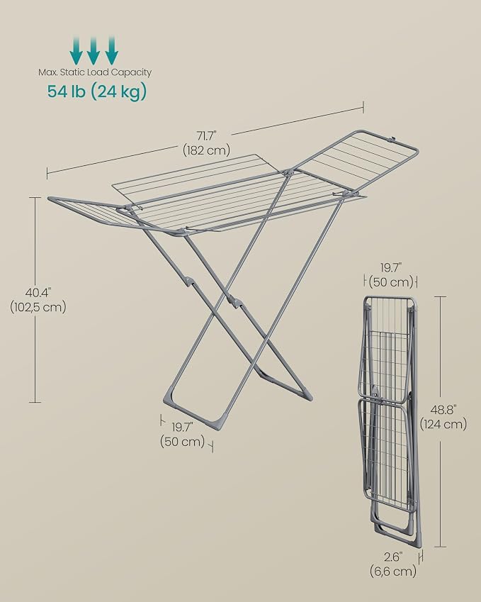 SONGMICS Clothes Drying Rack, Heavy Duty, 4 Gullwings | Laundry Drying Rack - Image 6