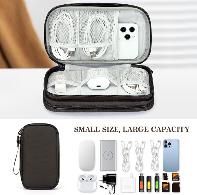 FYY Electronic Organizer, Travel Tech Pouch Bag, Coffee | Wrist Strap, - Image 6