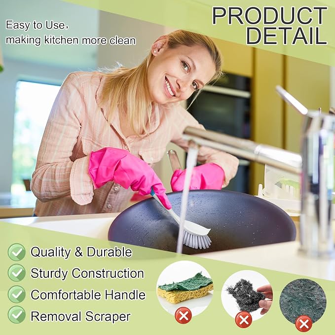 Didaey Dish Brush with Handle Kitchen Scrub Brush, 4 Colors, 11.02 x 3.15 x - Image 3
