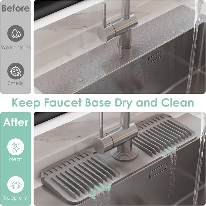 17.7-Inch Silicone Faucet Mat for Kitchen Sink Splash Guard, 7° Slope | - Image 6