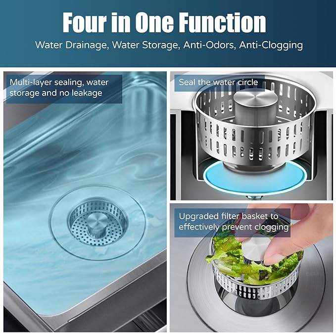 Kitchen Sink Drain Strainer, 4 in 1 All Stainless Steel Sink Strainer, Pop Up Anti-Clogging Sink Stopper, Sink Strainer with Copper Bounce for US Standard Sink Accessories, 2 Packs