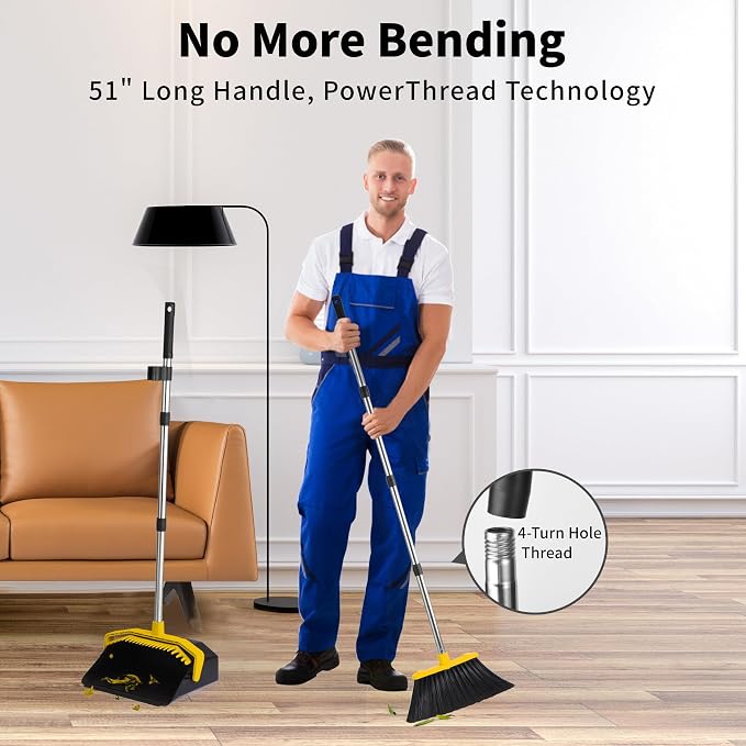 Broom and Dustpan Set for Home, ZeroGap Lip, Upright Storage Broom Combo for - Image 4