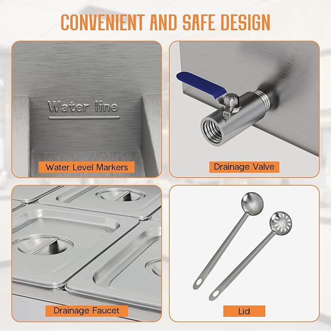 Jocisland 4-Pan 96QT Commercial Food Warmer, 1800W Stainless Steel Buffet Server with Independent Temp Controls, Acrylic Shield, Undershelf, Wheels, Food Tongs, 110V