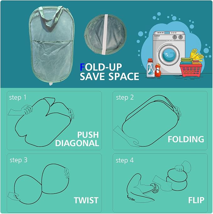 Sturdy Mesh Laundry Hamper Basket Bag, collapsible Pop up - Image 5