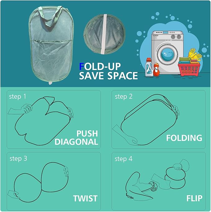 HONOMA Sturdy Mesh Laundry Hamper Basket Bag, Pop up Basket - Image 5