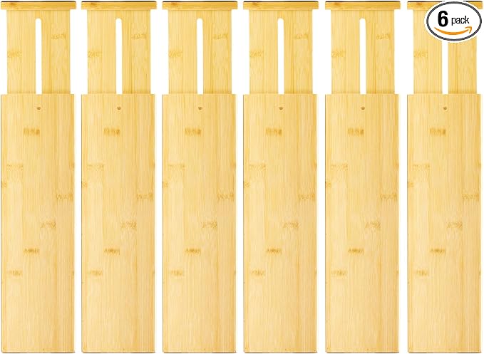 VaeFae 6 Pack Bamboo Drawer Dividers, Expandable Separators by VaeFaeDirect