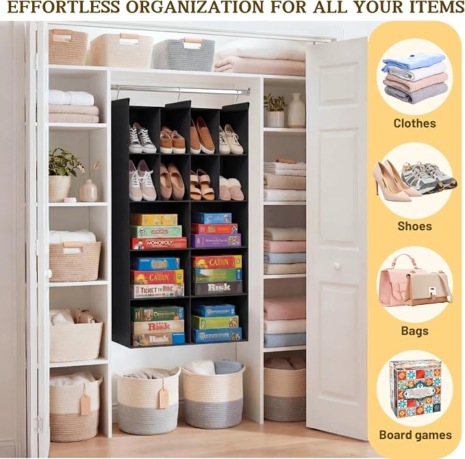 5 Tier Hanging Closet Organizer, 14 Compartments Dual Row Storage, 3 Sturdy - Image 6