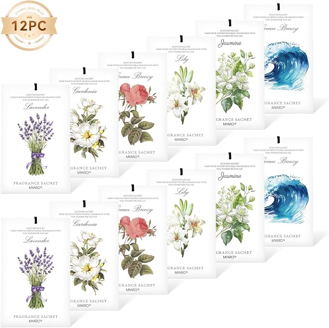 MYARO 12 Pack Assorted Floral Scented Sachets, Closet Deodorizer Freshener - Image 4