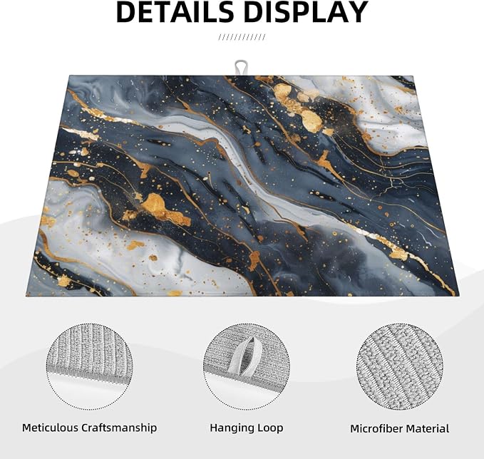 Black Marble Dish Drying Mat For Kitchen Counter, Super Absorbent Microfiber - Image 3