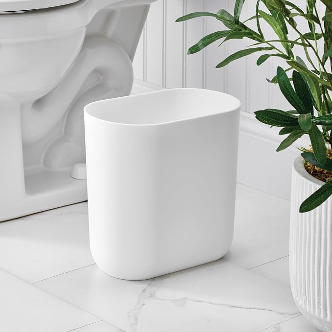 iDesign Small Slim Plastic Bathroom Trash Can - Image 3