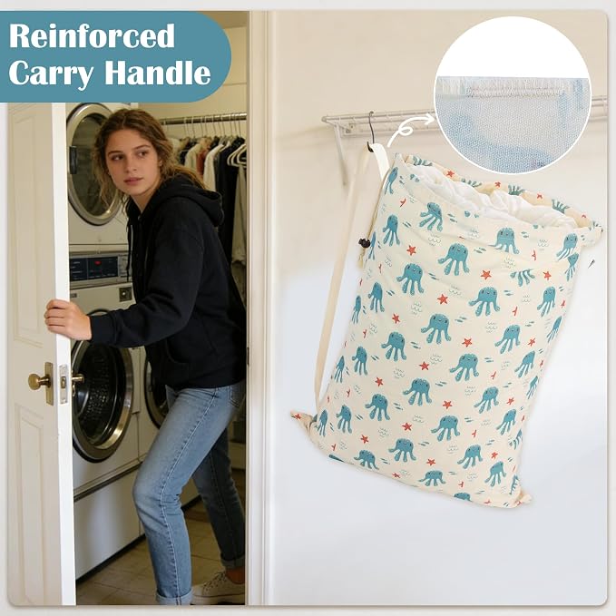 Canvas Laundry Bag with Shoulder Strap & Drawstring - Image 5