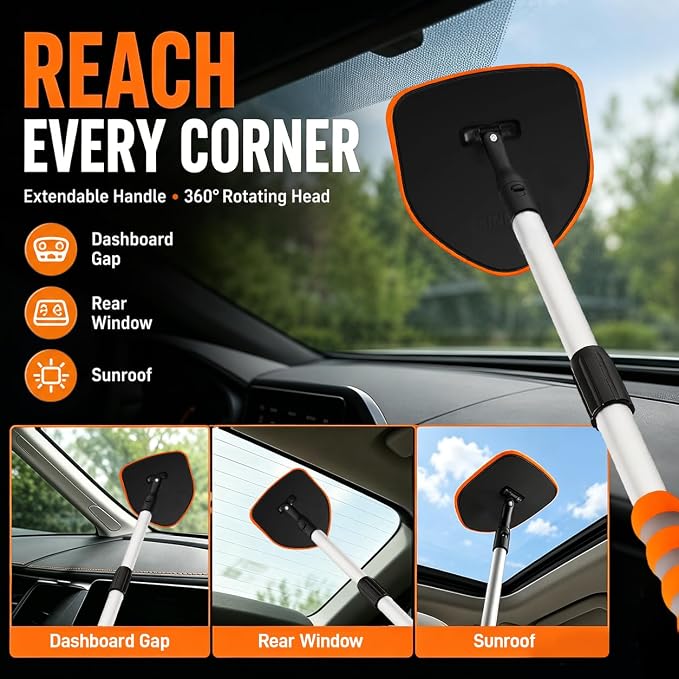XINDELL Interior Windshield Cleaner Tool, Extendable Car Window Cleaning Kit - Image 2
