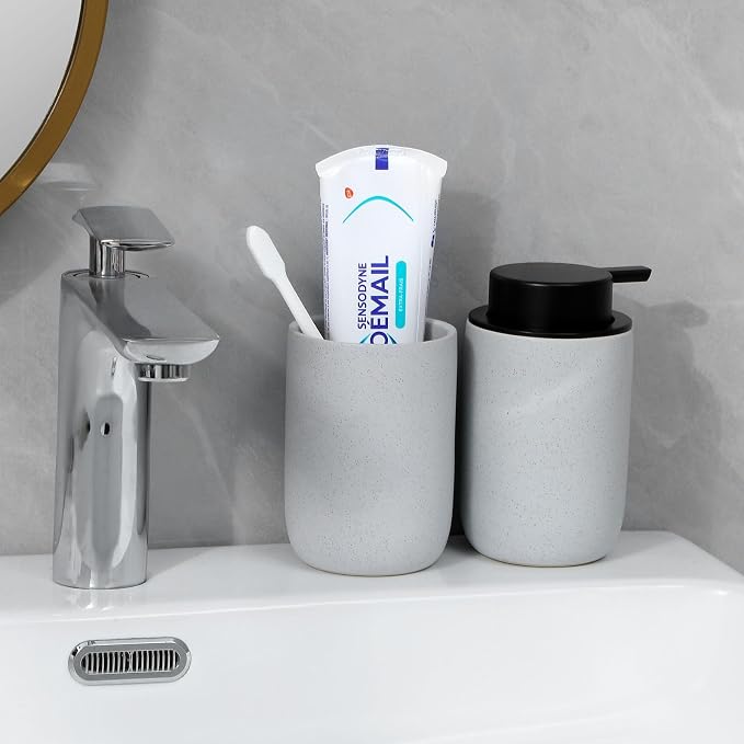 Ceramic Pump Bottle Refillable Lotion Soap Dispenser 12oz Blue | Matte - Image 2