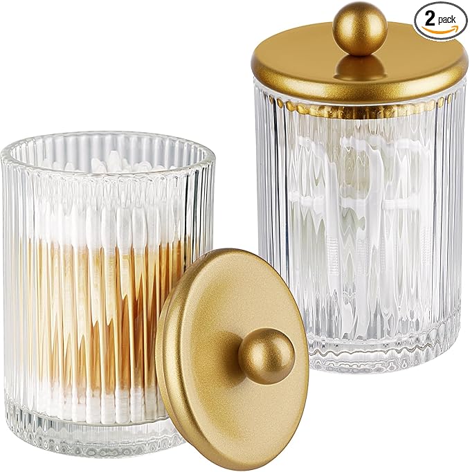 SheeChung 2 Pack Gold Ribbed Glass Qtip Holder by SheeChung