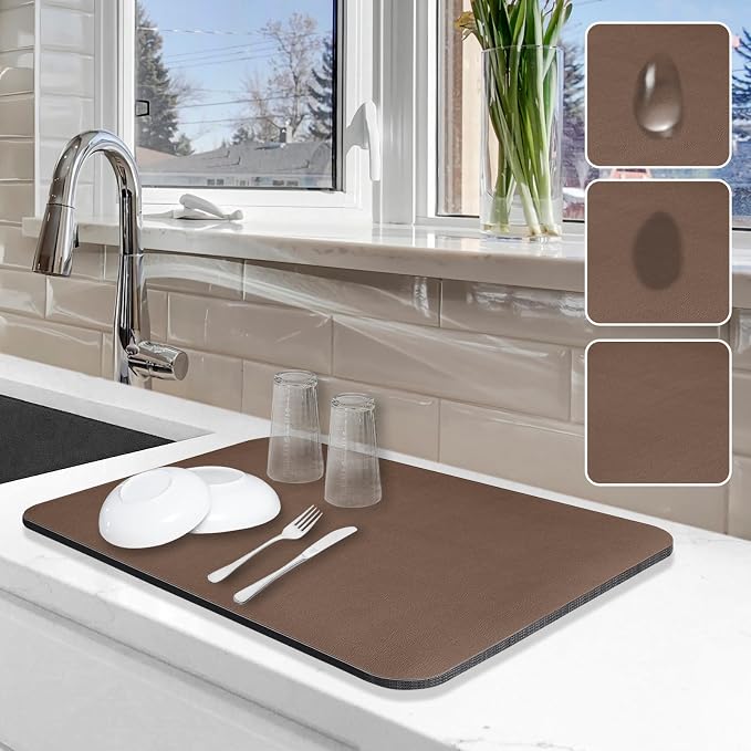 Dish Drying Mat for Kitchen Counter, Non-slip Drying Mat for Coffee Machine by Etomiel