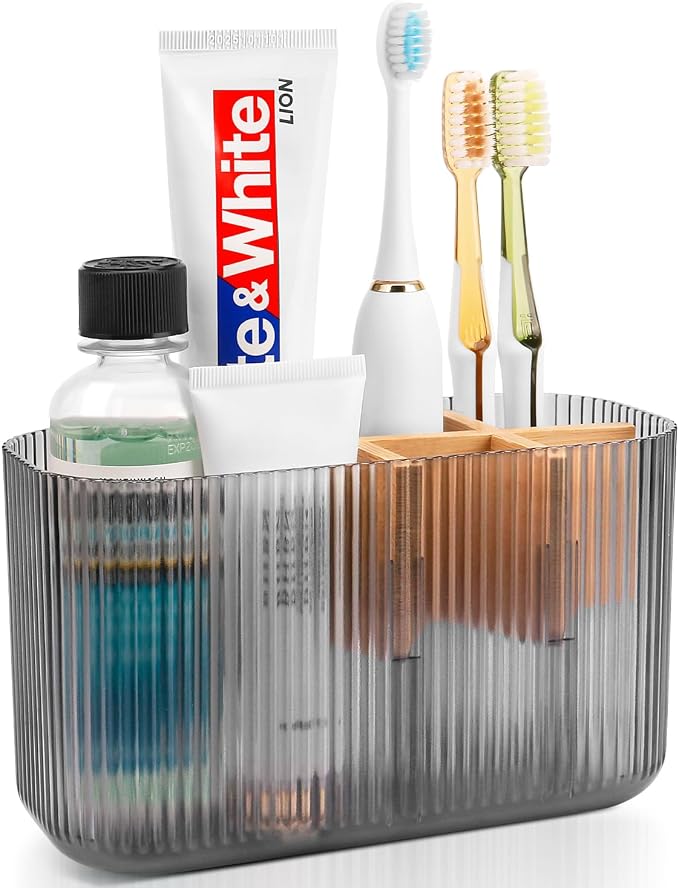GFWARE Clear Acrylic Toothbrush Holder, 5 Slots Bathroom Storage Organizer | by GFWARE