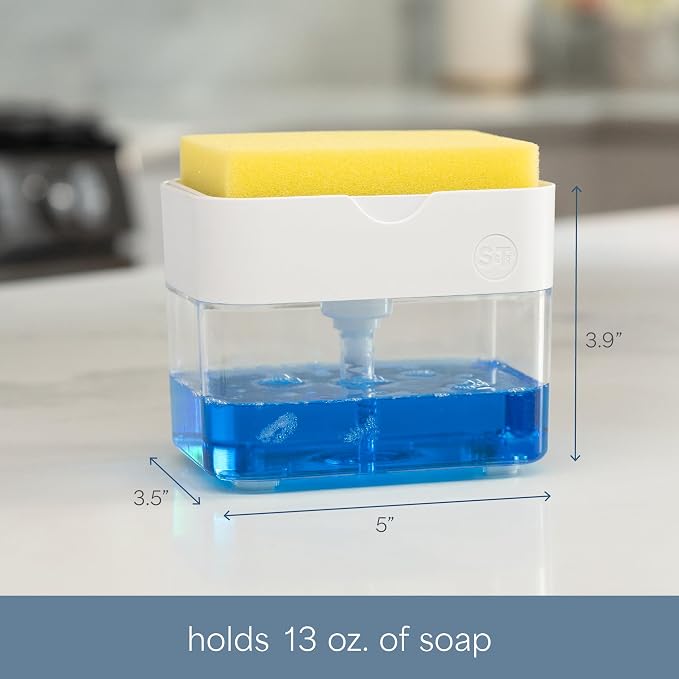 S&T INC. Dish Soap Dispenser and Sponge Holder, Matte White | Holds 13 Fluid - Image 6