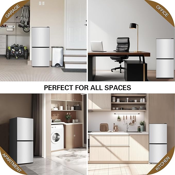 Small Fridge with Freezer 4.2 Cu.Ft., Mini Fridge and Freezer for Dorm with Adjustable Thermostat, Apartmet Size Refrigerator Compact Refrigerator for Kitchen, Dorm, Office, Silver