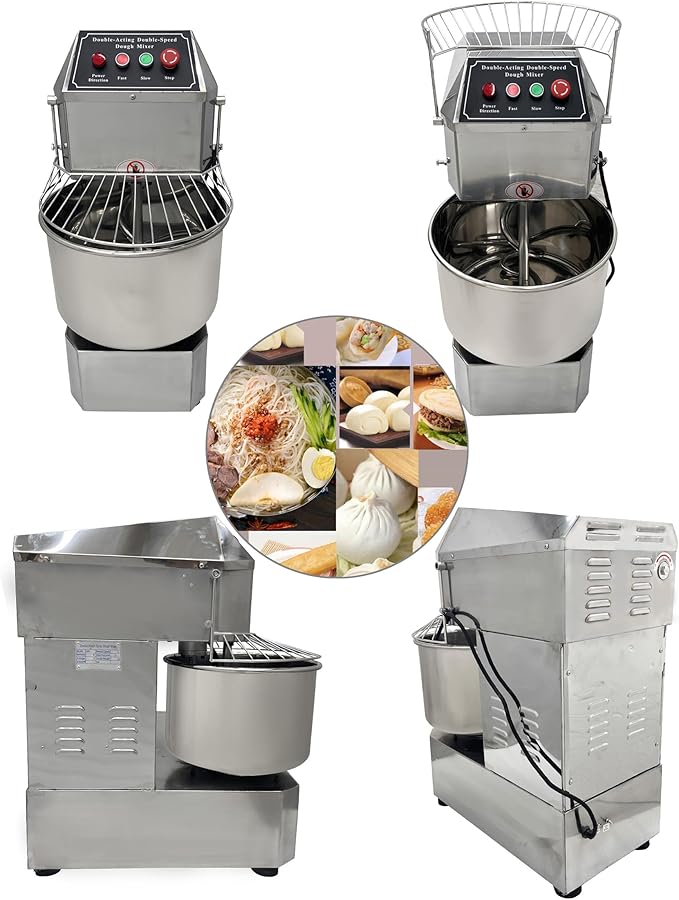 INTSUPERMAI Commercial Dough Mixer Machine Electric Food Mixer with Double Action Double Speed Spiral Mixing for Schools Bakeries Restaurants Pizzerias 110V 20L Capacity