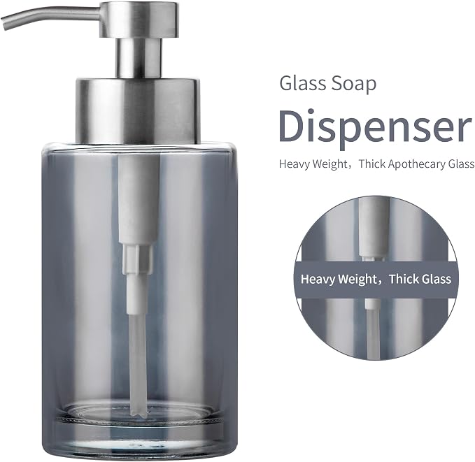 Enra Silver Glass Soap Dispenser, Foaming Hand Bathroom Soap Dispenser | 12oz - Image 3