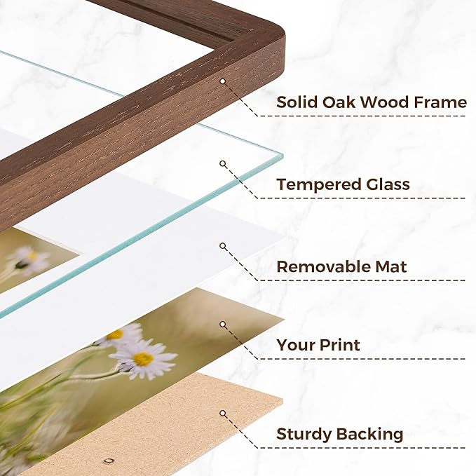24x36 Poster Frame for Wall, 24 by 36 Picture Frame - Solid Oak Wood & Tempered Glass, Rustic 24 x 36 Wood Frame for Home Decor, 23x36 Picture Frame with Mat for 20x30, Walnut Color, 1 Pack