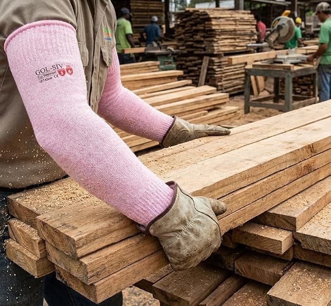 Arm Protectors For Thin Skin And Bruising, Cut Resistant Sleeves For Men Women, A5 Level Pink Arm Sleeve For Gardening (Pink, 17.7 In)