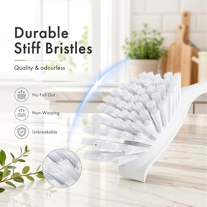 Dish Brush with Handle, 2 Pack Kitchen Scrub Brushes with Built-in Scraper - Image 2