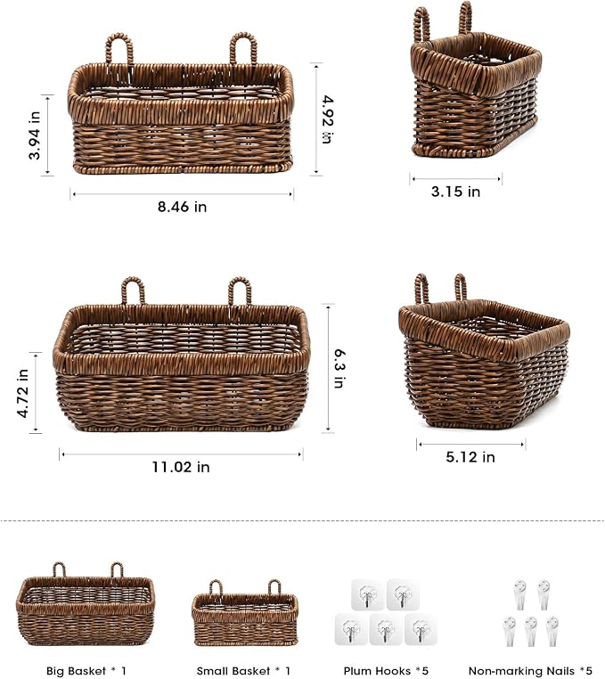 AceList Wall Hanging Basket, Boho Style Hand-Woven Hanging Storage Baskets - Image 2