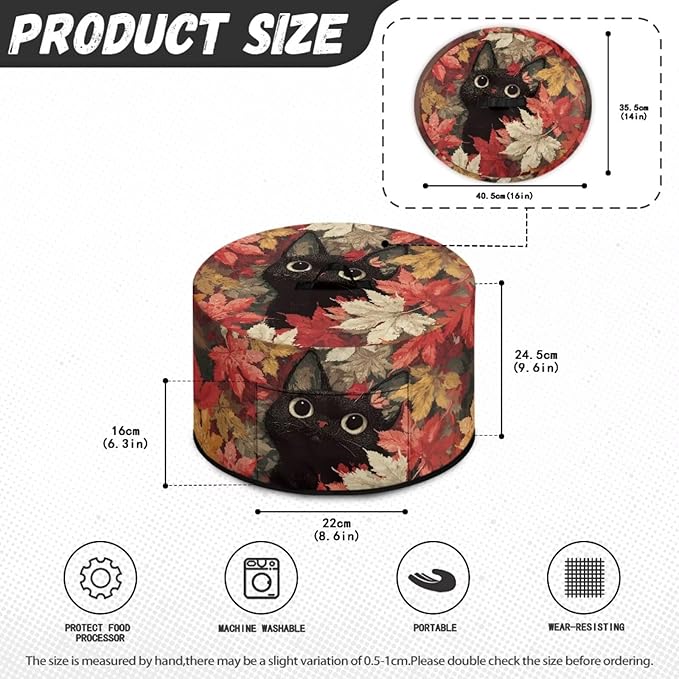 Black Cat Maple Leaf Print Slow Cooker Dust Cover Compatible with 6/7/8 Quart Slow Cooker Dust Proof Electric Slow Cooker Cover with Storage Pocket for Crock Pot Halloween Decor