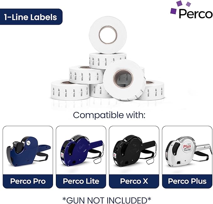 Perco Sell by 1 Line Labels - 10 Sleeves, 80,000 "Sell by Labels for Perco Lite, X, Plus and Pro 1 Line Date Guns