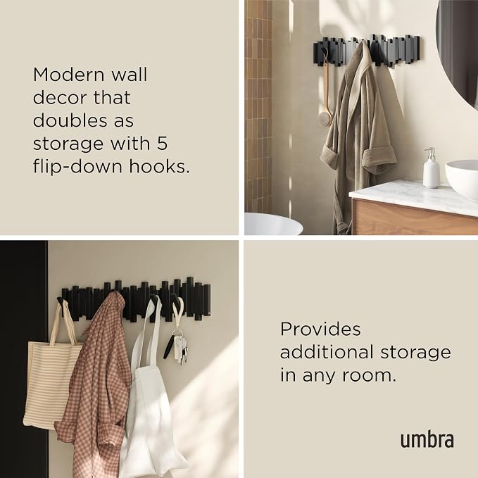 Umbra Sticks Wall Coat Rack, Wall Mount 8 Retractable Hooks, holds five pounds - Image 4